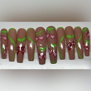 Cherry heart press on nails